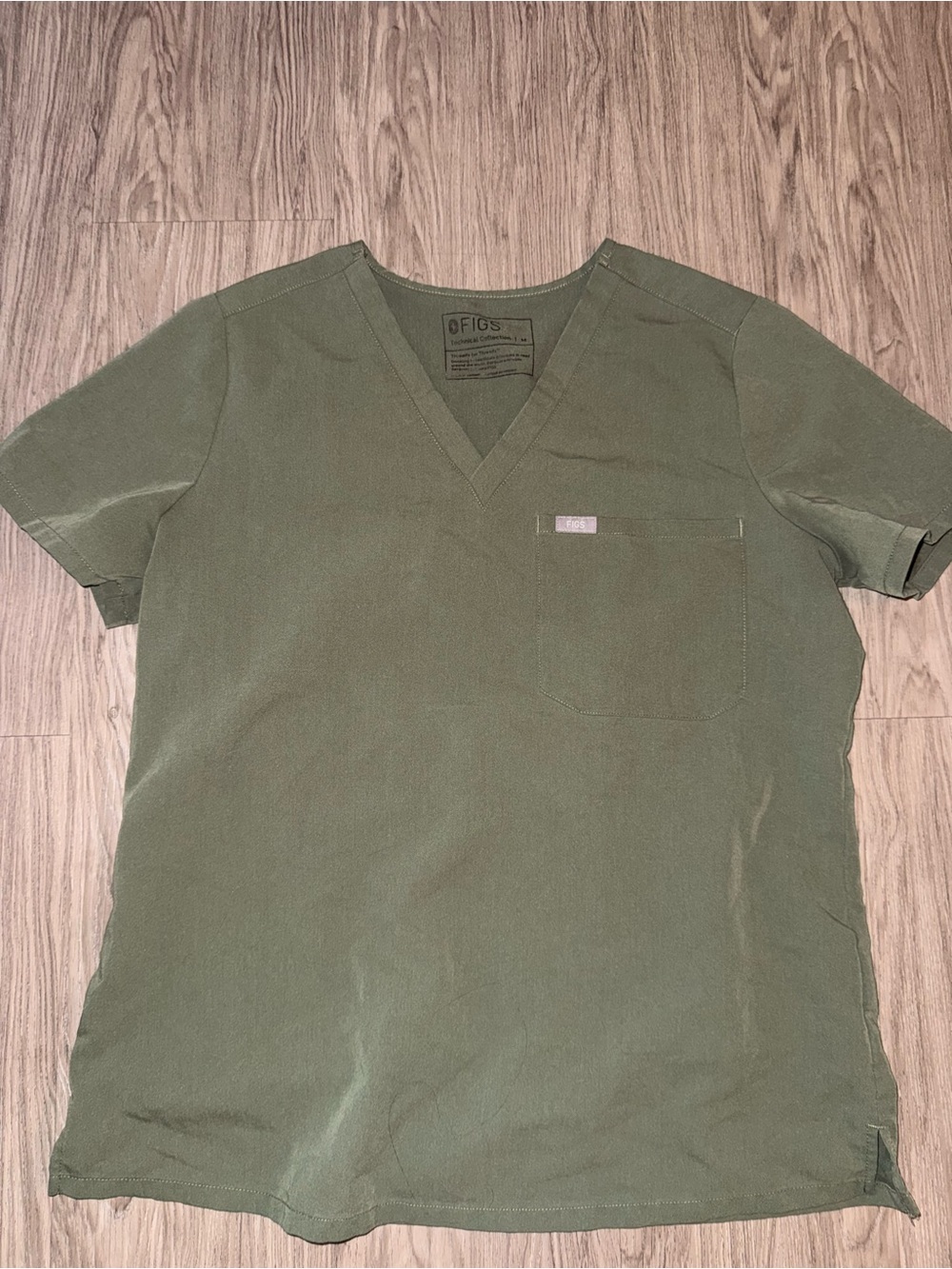 FIGS Olive Green V-Neck Short Sleeve Shirt